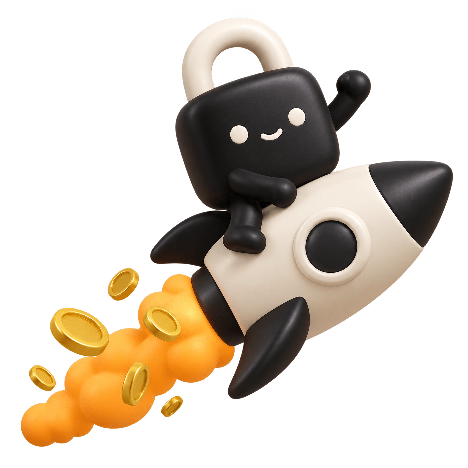 Zee, the ZeeBonds padlock mascot, riding a rocket